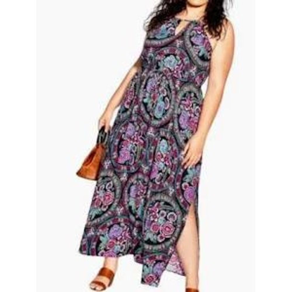 City Chic Womens Multicolor Paisley Floral Halter Maxi Dress CC13443 Size S 16
